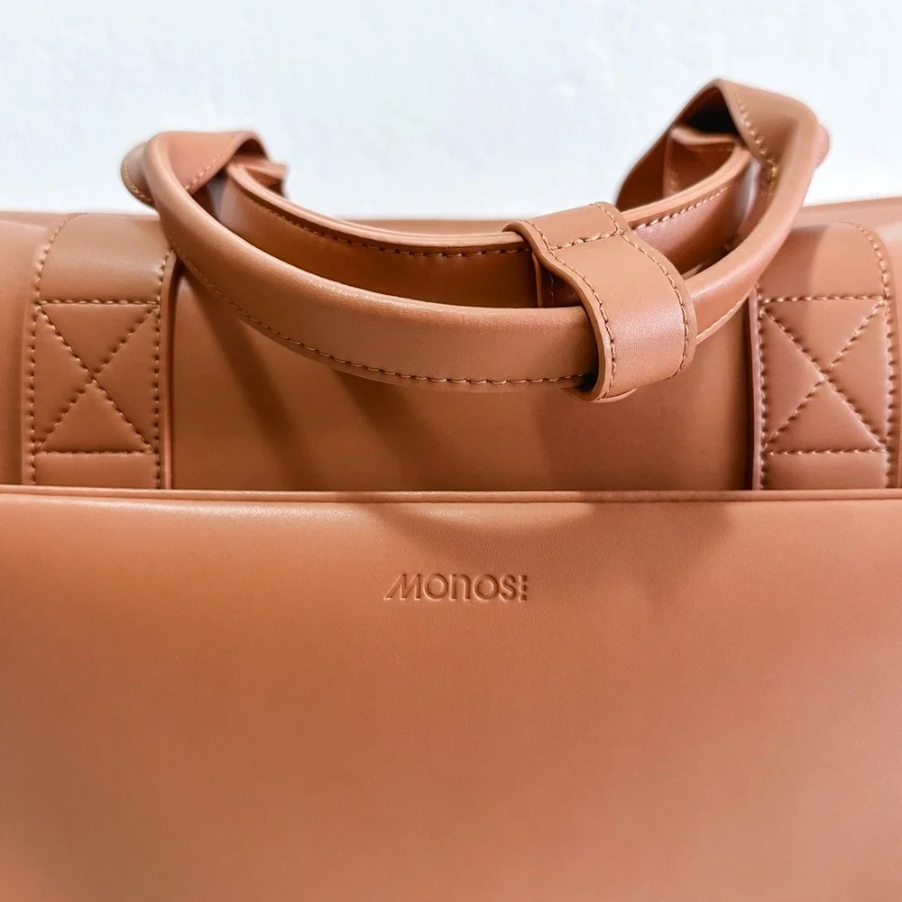 Monos Metro Saddle Tan Vegan Leather Weekender Travel Bag - Picture 12 of 13